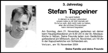 Traueranzeige von Stefan Tappeiner von Dolomiten