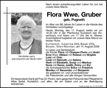 Traueranzeige von Flora Gruber von Dolomiten