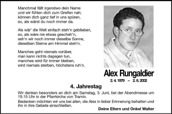 Traueranzeige von Alex Rungaldier von Dolomiten