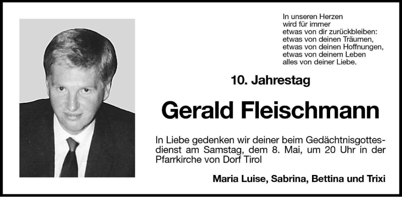  Traueranzeige für Gerald Fleischmann vom 07.05.2004 aus Dolomiten