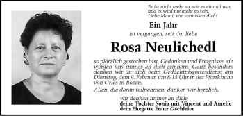 Traueranzeige von Rosa Johanna Gschleier von Dolomiten