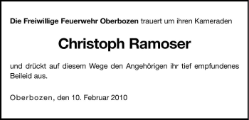 Traueranzeige von Christoph Ramoser von Dolomiten