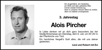 Traueranzeige von Alois Pircher von Dolomiten
