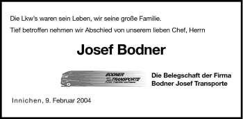Traueranzeige von Josef Bodner von Dolomiten