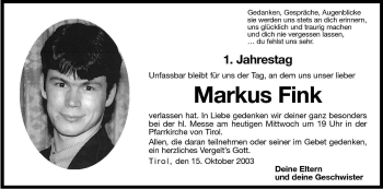 Traueranzeige von Markus Fink von Dolomiten