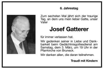 Traueranzeige von Josef Gatterer von Dolomiten