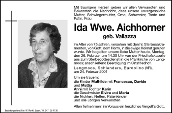 Traueranzeige von Ida Aichhorner von Dolomiten