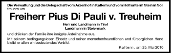 Traueranzeige von Pius Di Pauli v. Treuheim von Dolomiten
