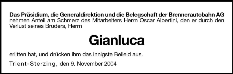  Traueranzeige für Gianluca  vom 10.11.2004 aus Dolomiten