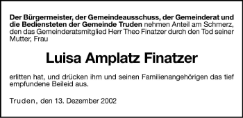 Traueranzeige von Luisa Finatzer von Dolomiten