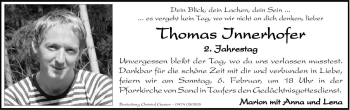 Traueranzeige von Thomas Innerhofer von Dolomiten