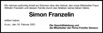 Traueranzeige von Simon Franzelin von Dolomiten