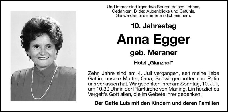  Traueranzeige für Anna Egger vom 01.07.2005 aus Dolomiten