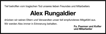 Traueranzeige von Alex Rungaldier von Dolomiten