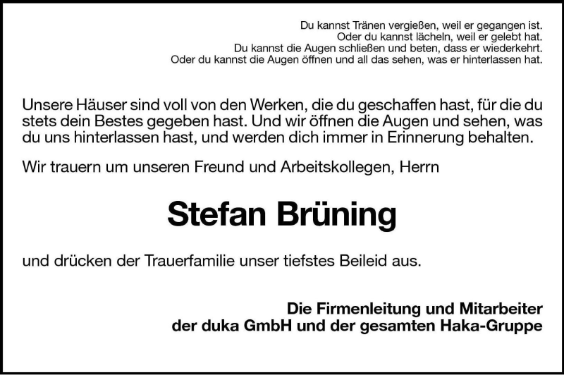  Traueranzeige für Stefan Brüning vom 20.09.2005 aus Dolomiten