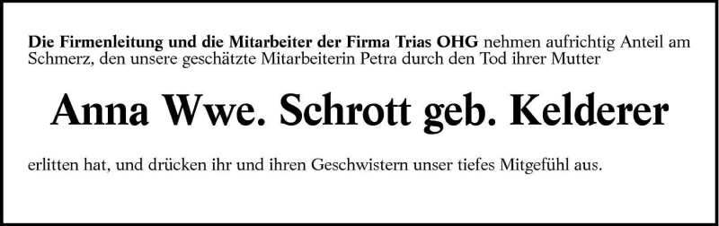  Traueranzeige für Anna Schrott vom 30.04.2002 aus Dolomiten