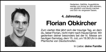 Traueranzeige von Florian Obkircher von Dolomiten