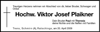 Traueranzeige von Viktor Josef Plaikner von Dolomiten