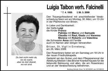 Traueranzeige von Luigia Falcinelli von Dolomiten