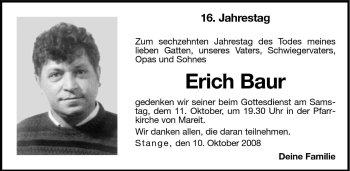 Traueranzeige von Erich Baur von Dolomiten