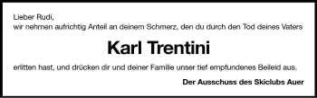 Traueranzeige von Karl Trentini von Dolomiten