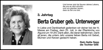 Traueranzeige von Berta Gruber von Dolomiten