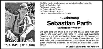 Traueranzeige von Sebastian Parth von Dolomiten