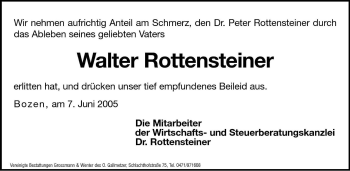 Traueranzeige von Walter Rottensteiner von Dolomiten