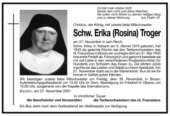 Traueranzeige von Erika (Rosina) Troger von Dolomiten