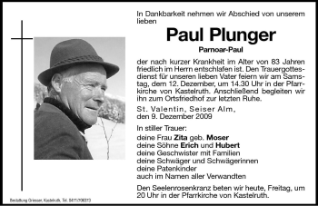 Traueranzeige von Paul Plunger von Dolomiten