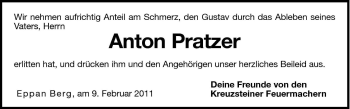Traueranzeige von Anton Pratzer von Dolomiten