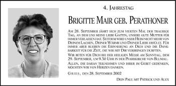 Traueranzeige von Brigitte Mair von Dolomiten