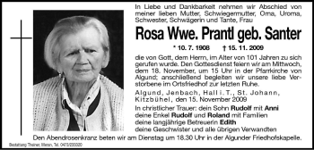 Traueranzeige von Rosa Prantl von Dolomiten