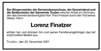 Traueranzeige von Lorenz Finatzer von Dolomiten