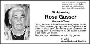 Traueranzeige von Rosa Gasser von Dolomiten