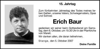 Traueranzeige von Erich Baur von Dolomiten