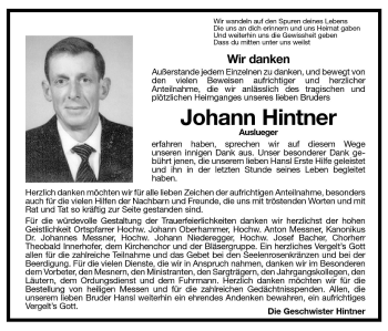 Traueranzeige von Johann Hintner von Dolomiten