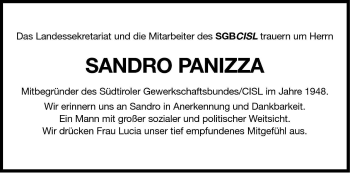 Traueranzeige von Sandro Panizza von Dolomiten