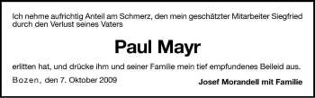 Traueranzeige von Paul Mayr von Dolomiten