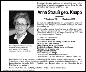 Traueranzeige von Anna Strauß von Dolomiten