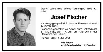 Traueranzeige von Josef Fischer von Dolomiten