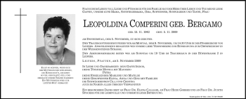 Traueranzeige von Leopoldina Comperini von Dolomiten