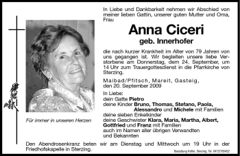 Traueranzeige von Anna Ciceri von Dolomiten