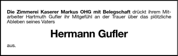 Traueranzeige von Hermann Gufler von Dolomiten