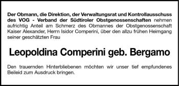 Traueranzeige von Leopoldina Comperini von Dolomiten