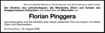 Traueranzeige von Florian Pinggera von Dolomiten