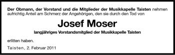 Traueranzeige von Josef Moser von Dolomiten