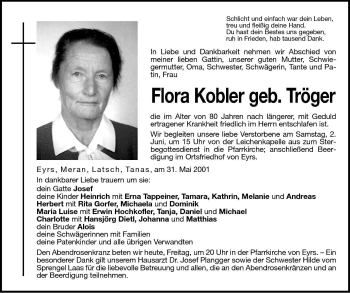 Traueranzeige von Flora Kobler von Dolomiten