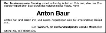 Traueranzeige von Anton Baur von Dolomiten