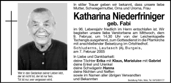 Traueranzeige von Katharina Niederfriniger von Dolomiten